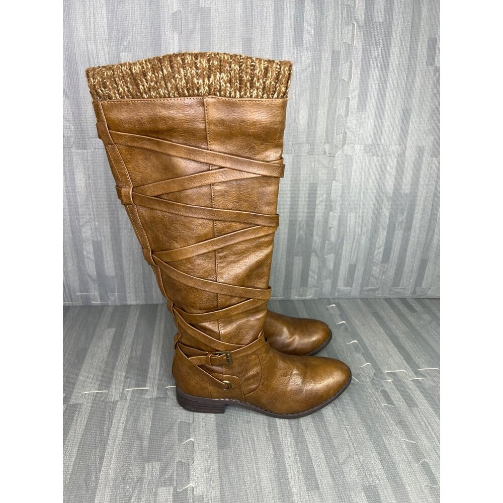 Shoedazzle Orla Brown Knee-High Boots Brown Knitted Cuff Women’s Size 8